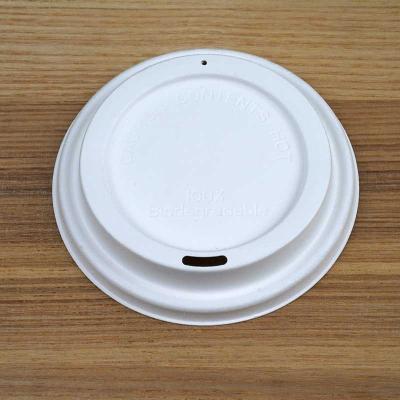 China Non Spill 90mm Bagasse Disposable Compostable Biodegradable Paper Coffee Cup Flat Lid for sale