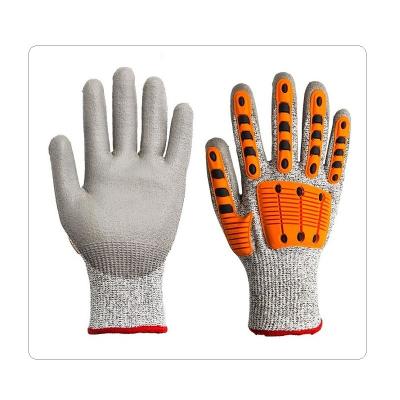 China Grey PU Palm TPR Back HPPE Impact Safety Gloves For Wood Working for sale