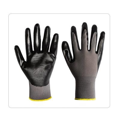 China Warehouse Oil Resistant Polyester Liner 13G Nitrile Palm Coated Gloves for sale