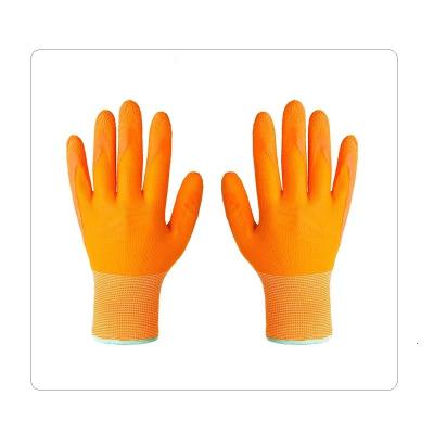 China Der Breathable 13 Messgerät-orange Polyester-Zwischenlagen-Kinderlatex-Reinigungspalme beschichtete Handschuhe zu verkaufen