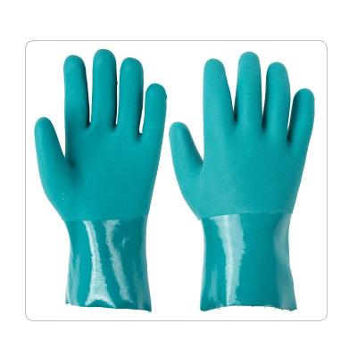 China Guantes resistentes químicos de las manos del algodón verde grande del PVC en venta