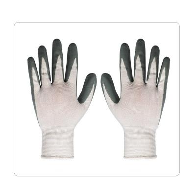 China Laboratory White Polyester Grey Nitrile Dipped Liquids Resistant Work Gloves for sale