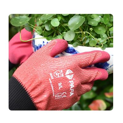 China Red Women's Thin Nylon Knit Latex Gloves For Growing Flower And Plant for sale