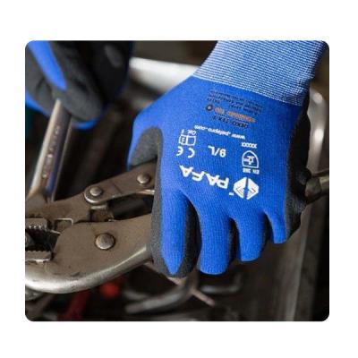 China Automobiel Zachte Nylon Spandex-Voering met Sandy Nitrile Palm Coated Gloves Te koop