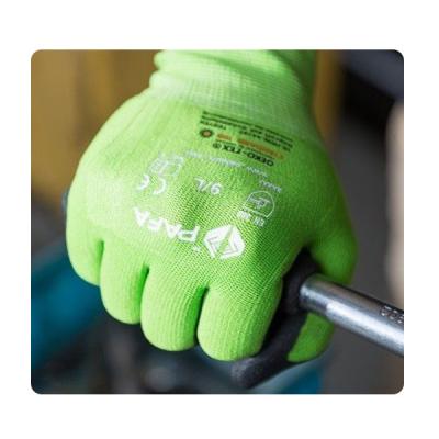 China Silicone Free Elastic Green Foam Nitrile Palm Coated Gloves for sale