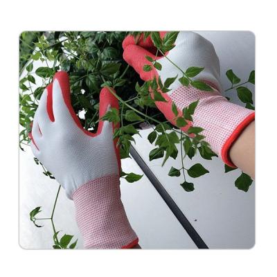 China 13 Gauge White Polyester Knit Women Gardening Latex Gloves for sale