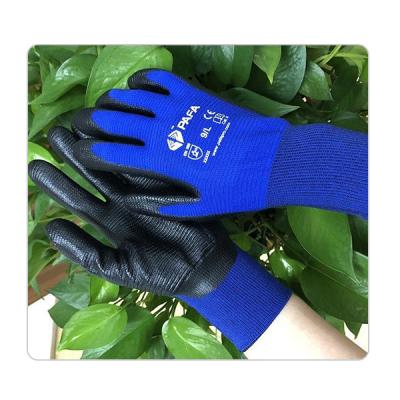 China 13 Gauge Blue Polyester Knit Construction And Automotive Hand Nitrile Gloves for sale