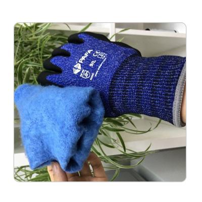 China Guantes calientes de Terry Brushed Protective Work Nitrile del indicador del azul 7 del invierno en venta