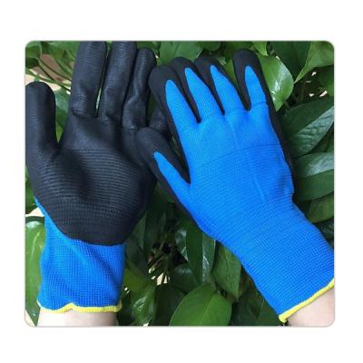 China 13 guantes de nylon azules sensibles al tacto del nitrilo del trabajo industrial del punto del indicador en venta