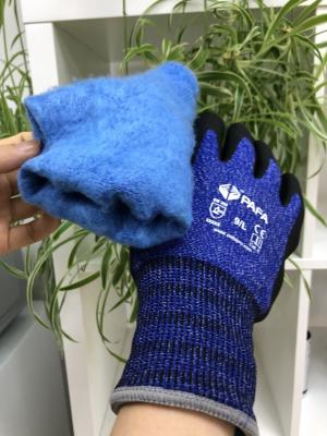 China Guantes azules del trabajo de Terry Brushed Polyester Liner Industrial ergonómicos en venta