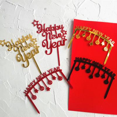 China 2022 Black Gold Corolla Decoration HAPPY NEW YEAR Red Baking Cake Topper Acrylic Party Supplies for sale