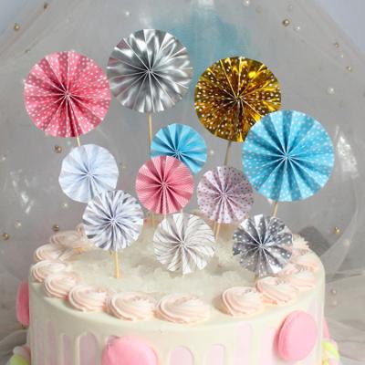 China Paper Pack 4pcs Baking Supplies Strips Dot Decoration Cake Insert Christmas Birthday Party Fan Cake Paper Toppers for sale