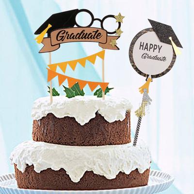 China Paper Graduation Party Supplies Funny Glass Hat Label CONGRATULATIONS GRADUATE Cupcake Doctorial Toppers for sale