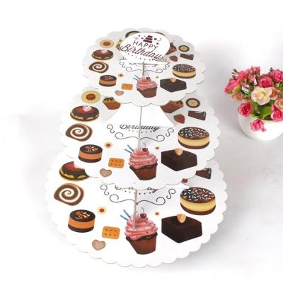 China 2022 Flat Stores Flat Happy Birthday Party Dessert Tray Cartoon Chocolates Balloon Decoration 3 Tier Cupcake Stand for sale