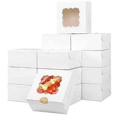 China 4 6 8 10 12 Inch Disposable Bakery Boxes With Window Square Rectangle Folding Paper Box For Cookie Muffin Cake for sale