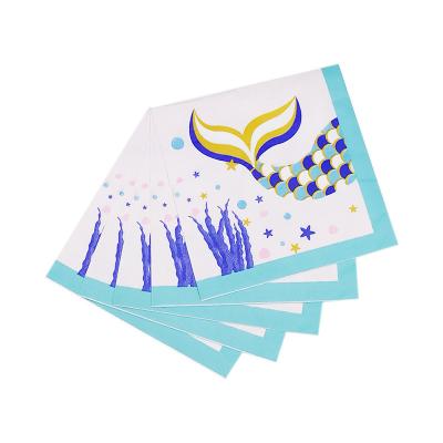 China NEW Marine Park Kids Birthday Party Tableware Mermaid Seahorse Starfish Printed Dinner Napkins Decoration Paper Napkin for sale