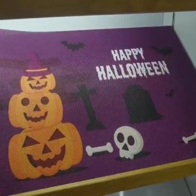 China Oilproof Happy Halloween Supplies High Quality Party Decoration Mat Place Mat PVC Pumpkin Table Mats Joky Skull Bat Bone Coffee Evil Cup Pads for sale