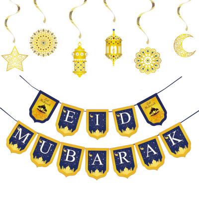 China 2022 EID MUBARAK Supplies Gold Paper Moon Star Ornaments Hanging Swirl Party Decoration for sale