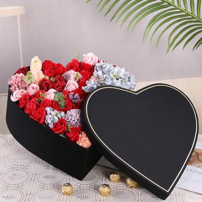 China Recycled Materials Customized Black With Aluminum Logo Box Cardboard Gift Heart Shape Flower Paper Packaging Box For Birthday Gift for sale