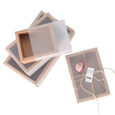 China Handmade Kraft Paper Box PVC Frosted Transparent Packing Box Underwear Socks Gift Box for sale