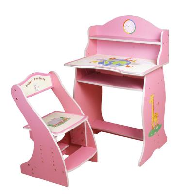 China Eco-friendly Small Size Pink Cartoon Printing Height Adjustable Kids MDF Study Table for sale