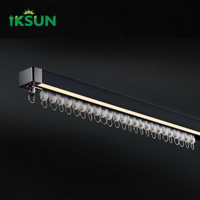 China Heavy Duty Aluminium Curtain Track 1.0mm With LED Strip Light Bay Window Curtain Track for sale