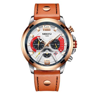 China New Fashion Relogio Masculino Casual Quartz Chronograph Men Luxury Leather Strap Chronograph Men Watch NIBOSI 2373 for sale