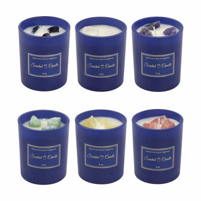 China Birthdays 6OZ Soy wax Sapphire Blue Frosted Glass jar crystal scented candles for sale