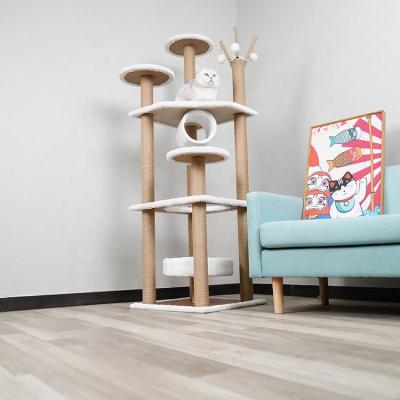 China Cat House Entertainment Cat Scratching Post Tower Viable Sleek Platform Cat Tree for sale