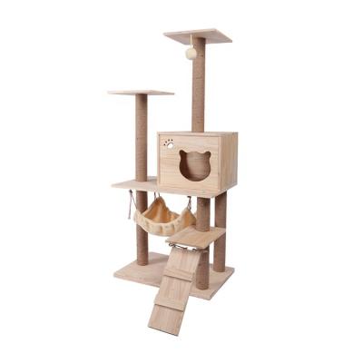 China Sustainable Real Wooden Cat Tree Housing Climbing Tower for sale