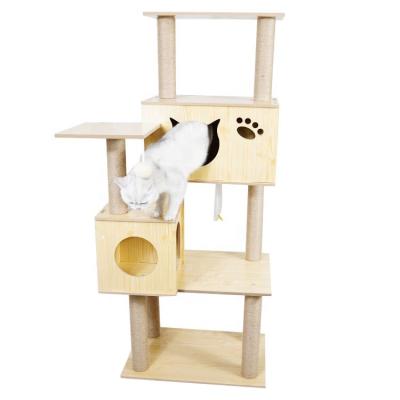 China Large House Sustainable Modern Cats Tree Wooden Cat Tree Pet Scratching Cat Tree for sale