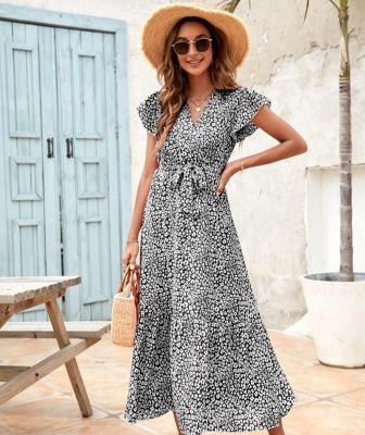 China New Fashion Floral Print Woman Summer Anti-Static Elegant Sexy Casual Beach Long Dress Casual Long Dress Casuale Long Dress for sale