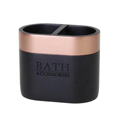 China Sustainable Bathroom Accessories Set Wholesale Manufacturers Black Poly Resin Toothbrush Holder for sale