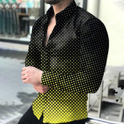 China Anti-pilling Long Sleeve Men's Shirt Tees 2022 New Design Full Color Gradient Color Polka Dot Print Shirt Extra Large Simple Shirt For Men for sale