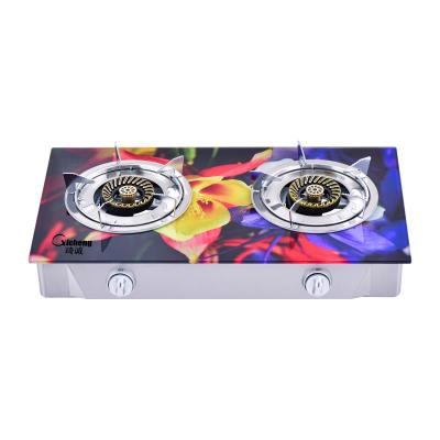 China Hotel 2burners Glass Panel LPG NG Gas Stove Lowest Price Household for sale