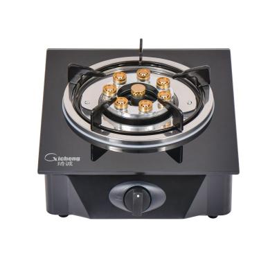 China Household Ignition Power Big Brass Burner Electronic Glass Top Gas Stove for sale