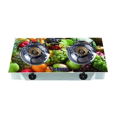 China Good Quality Hotel Kitchen 2 Burner Glass Head Brass Gas Stove for sale