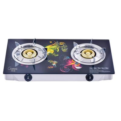 China Garage OEM 3D Tempered Glass Top 2 Burner Gas Stove CKD for sale