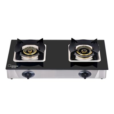 China Hotel Kitchen Appliances 2 Burner Glass Top Gas Stove for sale