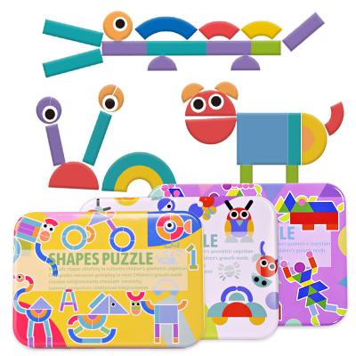 China Wooden Box Montessori Toy For Toddlers Kids Educational DIY Building Brick Model Blocks Animal Puzzle Iron for sale