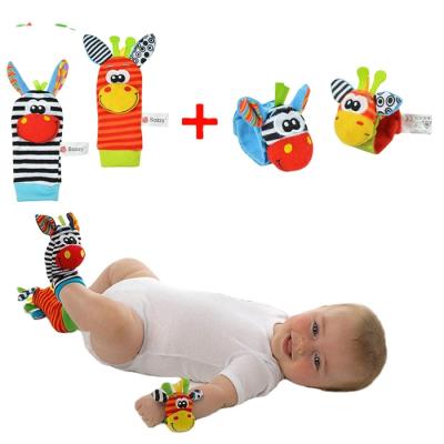 China Toy Newborn Infant Plush Baby Inflatable Ratchet Knit Wrist Rattle Baby Socks and Foot Finders Doll for sale