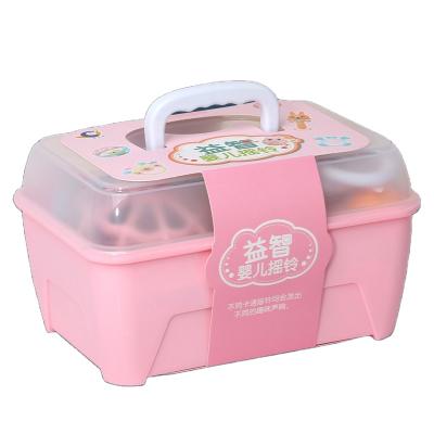 China Inflatable Toy 13 Pieces Set Storage Portable Gift Box Funny Plastic Hand Bell Ratchets Baby Rattle Set Toys for sale