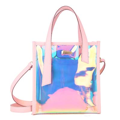 China New Fashion Fashion Water Proof Clear PVC Jelly Gradient Rainbow Laser Shoulder Bag Cosmetic Handbag For Girls for sale