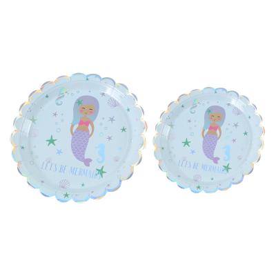 China Disposable Children's Birthday Party Hat Tableware Mermaid Princess Baby Shower Party Supplies Eco-Friendly Set For Children for sale