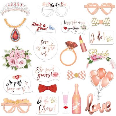 China Paper Bride To Be Wedding Team Bride Rose Bachelorette Party Rose Gold 23 Pcs / Set Baby Shower Photo Props for sale