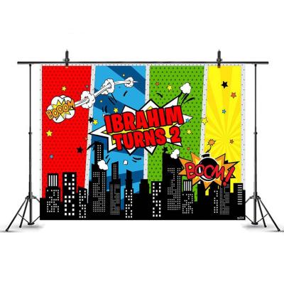 China Outdoor Polyester Cloth New Year Cartoon Superhero Children Boy Birthday Party Venue Decoration Photo Background Cloth for sale