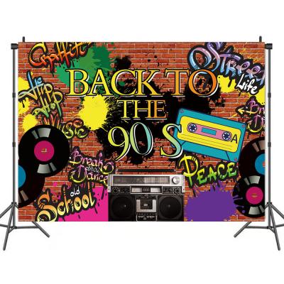 China Vinyl Back To 90s Hip Hop Graffiti Brick Wall Background Party Decoration Banner Retro Backdrop for sale