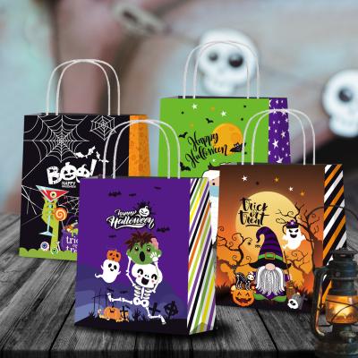 China Recycled Packaging Materials Halloween Candy Tote Bag Pumpkin Ghost Candy Cookie Chocolate Gift Paper Bag for sale