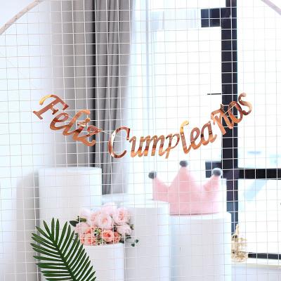 China Eco-Friendly Disposable Spanish Letters Happy Birthday Banner Flag Plain Sequins Fish Tail For Party Decoration for sale