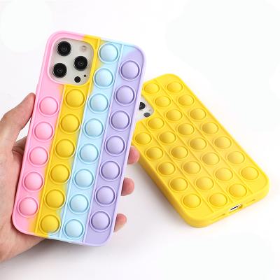 China Fashion Rainbow Silicone Back Cover Shockproof Push Bubble Bubble Toy Phone Case For Phone for sale